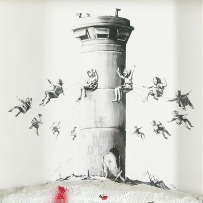 a drawing of a tower with a bunch of people on it