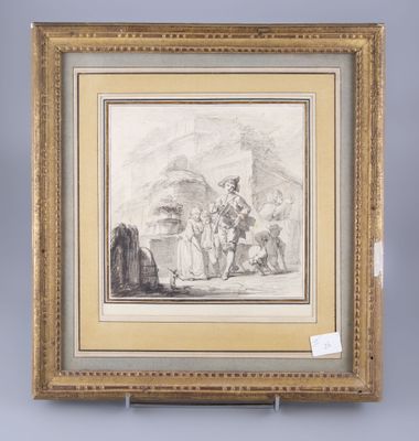 un dessin représentant un groupe de personnes dans un paysage