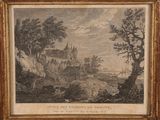 an old picture of a castle in the middle of a wooded area