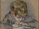 dessin représentant un garçon en train de lire un livre
