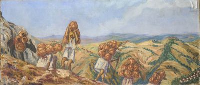 une image représentant un tableau où l'on voit un groupe de personnes sur une colline