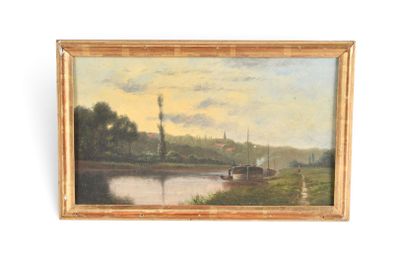 une peinture représentant un bateau sur l'eau, dans un tableau
