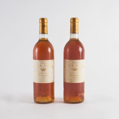 deux bouteilles de vin posées l'une à côté de l'autre sur une surface blanche