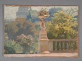 a painting of a vase with flowers on it