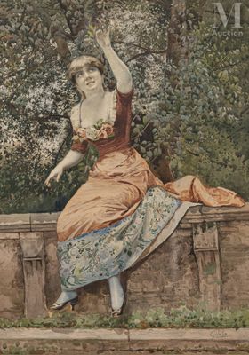 un tableau représentant une femme assise sur un mur