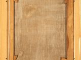 a painting of a wooden frame on a wall with a brown background
