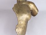 bronze sculpture of a woman ' s head on a white background
