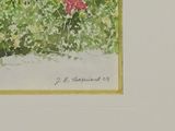 a picture of a painting of a red flower in a field