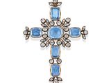 a diamond and aquamarinee cross pendant