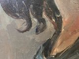 painting of a woman with long hair in a black dress