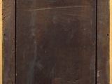 a painting of a wooden frame with a sign on it