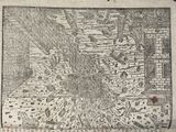 an old drawing of a city with a lot of buildings and people
