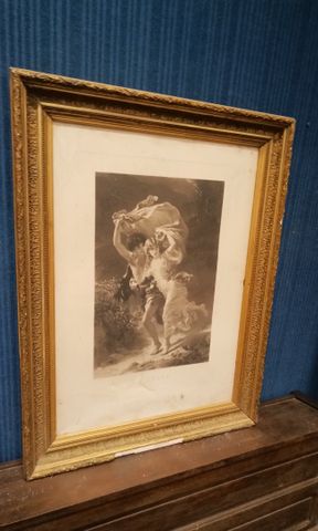Gravure « l'oracle ». Encadrée sous verre. Déchirure