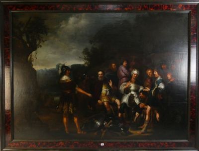 tableau représentant un groupe de personnes dans un décor boisé