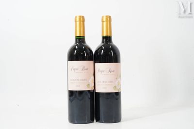 deux bouteilles de vin rouge posées sur une table blanche