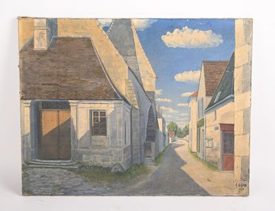 une photo d'un tableau représentant une rue à la campagne