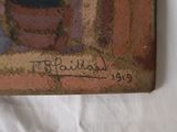 an image of a painting of a woman sitting on a bench