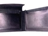 leather wallet with two compartments open on a white background