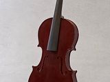 a violin that is sitting on a stand on a white surface