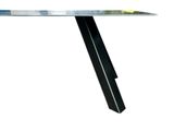 table with a glass top and metal legs on a white background