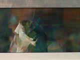 a painting of a man and a woman kissing in the rain
