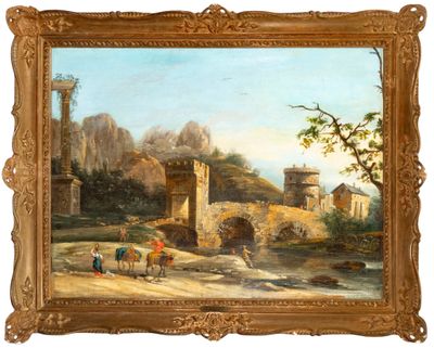 an image of a painting of a painting of people and horses