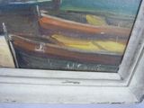 a picture of a painting of boats on the water