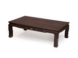 a wooden coffee table with a drawer underneath it on a white background