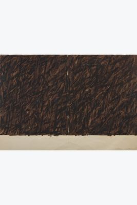 une image représentant une peinture composée de teintes marron et noires sur fond blanc