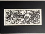 drawing of a black and white picture of people in a market