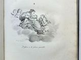 an open book with a drawing of two angels on it