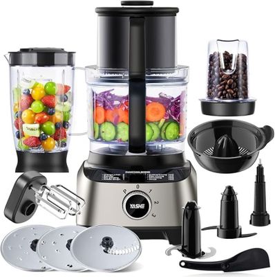 a picture of a food processor with many different ingredients