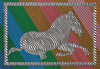 tableau représentant un zèbre sur un fond coloré, dans un cadre carré