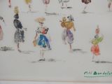 a drawing of a group of people walking down the street