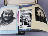 an open suitcase with a drawing of a man in it