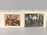 two black and white photos of a group of men in suits