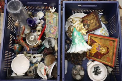 two bins filled with various items that are in them