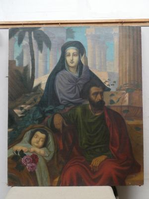 une image représentant un tableau où figurent une femme, un homme et un enfant