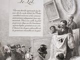 a drawing of a man giving a speech to a group of people