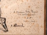 a drawing of a man sitting on a rock