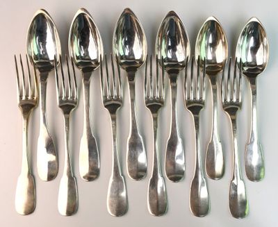 a lot of silver spoons and forks on the table