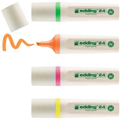 Lot de 4 - EDDING - Surligneurs EcoLine 24 - Pointe biseau 2…