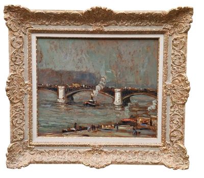 l'image d'une peinture représentant un pont au-dessus d'une étendue d'eau