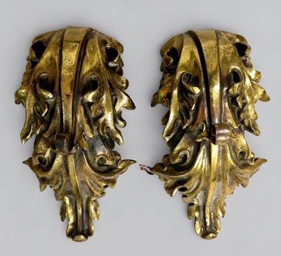 pair of antique brass wall sconces with acanthus and leaves