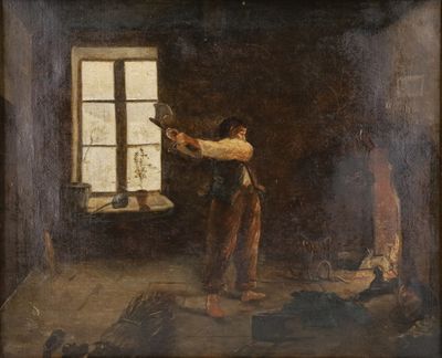 an image of a painting of a man standing in front of a window