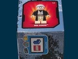 a box with a lego figure in it on a blue background