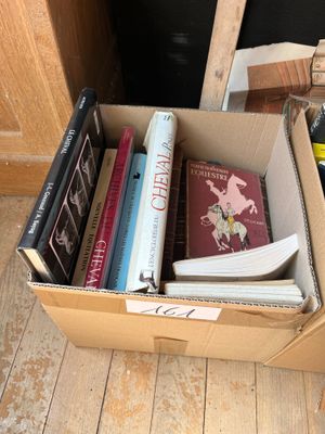 une boîte pleine de livres posée sur le sol
