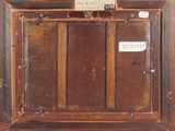a picture of an old wooden frame with a label on it