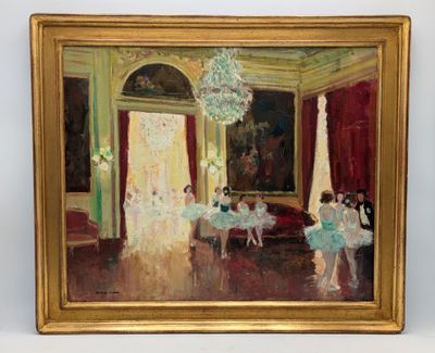 painting of ballerinas in a room with chandelier and chandelier