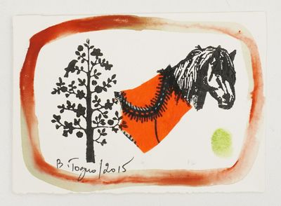 a drawing of a horse with a blanket on it ' s back